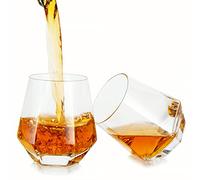 Diamond Whiskey Glasses Whisky Glass: Set of 2 Unique Geometric Tilted Wine Tumbler Crystal Old Fashioned Rock Lowball Glasses for Cocktail Scotch Cognac Bourbon Drinking Bar Glassware Cups 10oz Clear