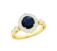 Diamond Wish Collection 2-Carat Total Weight Diamond with 2-Carat Sapphire Halo Wedding Band S925 Sterling Silver / 9K / 14K / 18K White Gold Ring Sizes 5 to 15(Yellow Gold)