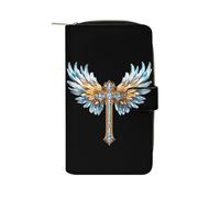Diamond with Wings Leather Wallet Cloth Long Clutch with 12 Card Holder Handbag for Men Women