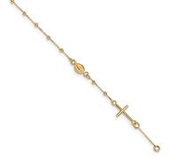 Diamond2Deal Solid 14ct Yellow Gold 6.5in Cross Rosary 6.5inch Bracelet for Women