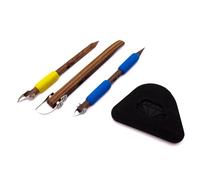 DiamondCore Tools: 4-Pack Pottery Carving, Trimming, Sgraffito, Sponge Set - P1, T1, FP1, SP1 Clay Sculpting Tool Set for Ceramics Artists (Set 1)