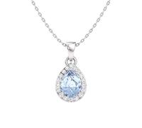 Diamondere Natural and Certified Pear Gemstone and Diamond Halo Drop Petite Necklace in 9ct Solid Gold | 0.45 Carat Pendant with Chain (Aquamarine, 9ct White Gold)