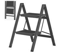 DIAMONDFORGE 2 Step Ladder, Folding Step Stool with Anti-Slip Wide Pedal, Anti-Slip Feet, Sturdiest Steel Construction, 600lbs Capacity Steel Ladder for Home and Office, Black