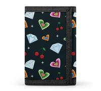 Diamonds and Cherries on A Dark Wallet for Men Trifold Wallets Credit Card Holder Minimalist Front Pocket for Women