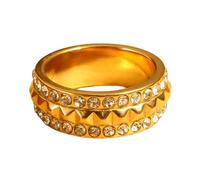 Diamonds Embedded Geometric Rings Pyramid Designs Unisex Stainless Steel Band for Anniversary or Party Elegant Geometric Jewelry