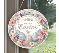 Diamonds Paint Kits, Easter Eggs Rhinestones Painting Sign, Crystal Rhinestones Painting Art Sign Pendants, Happy Easter Egg Flower Ornament Sign for Spring Easter Wall Door Window Home