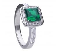 Diamonfire Art Deco Style Emerald Cubic Zirconia Pave Ring R3749 - Polished - Size R 1/2 - 19 - Sterling Silver / Zirconia / Rhodium Plated
