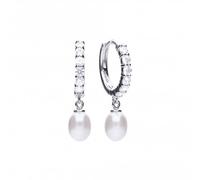 Diamonfire Cubic Zirconia Hoop With Pearl Drop Earrings E5898 - Bold - Sterling Silver / Zirconia / Rhodium Plated / Pearl