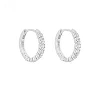 Diamonfire Dainty Pave Set Zirconia Cluster Hoop Earrings E6200 - - Sterling Silver / Zirconia / Rhodium Plated