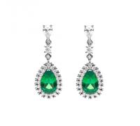 Diamonfire Green Teardrop Pave Surround Earrings E6053 - Classic Look | - Sterling Silver / Zirconia / Rhodium Plated
