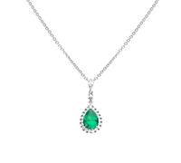 Diamonfire Green Teardrop With Pave Surround Necklace N4465 - Timeless - Sterling Silver / Zirconia / Rhodium Plated