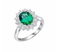 Diamonfire Oval Green Nano White Cubic Zirconia Ring R3939 - Size 58 - Sterling Silver / Platinum Plated / Palladium Plated / Rhodium Plated / Zirconia
