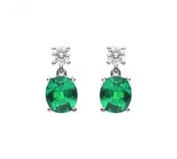 Diamonfire Oval Green Zirconia Drop Earrings E6199 - Elegant Styling | - Sterling Silver / Zirconia / Rhodium Plated