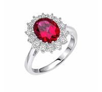 Diamonfire Oval Red Synthetic Ruby Cubic Zirconia Ring R3940 - - Size 50 - Sterling Silver / Platinum Plated / Palladium Plated / Rhodium Plated / Zirconia