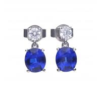 Diamonfire Oval Sapphire Drop Earrings E5978 - Contemporary Appeal | Acotis - Sterling Silver / Zirconia / Rhodium Plated