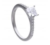 Diamonfire Princess Cut Cubic Zirconia Pave Shoulders Ring R3748 - Modern - Size L 1/2 - 16.5 - Sterling Silver / Zirconia / Rhodium Plated