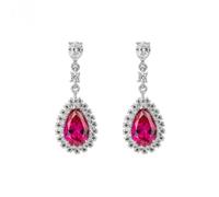 Diamonfire Red Zirconia Teardrop Pave Surround Earrings E6193 - Distinctive - Sterling Silver / Zirconia / Rhodium Plated