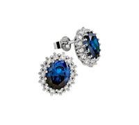 Diamonfire Royal Colours 62/1368/1/089 Women's Stud Earrings 925 Sterling Silver and Blue Zirconia, Sterling Silver, Cubic Zirconia