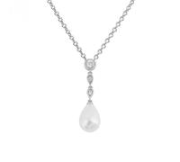 Diamonfire Shell Pearl Chain Drop Zirconia Pendant P5114 - Sterling Silver / Zirconia / Rhodium Plated / Shell Pearl