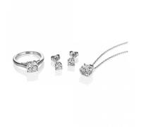 Diamonfire Silver White Zirconia Ring Necklace Earring Set Z1145 - Size Q 1/4 - 18.5