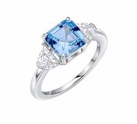Diamonfire Square Aquamarine Blue Zirconia Trilogy Ring R3941 - - Size 56 - Sterling Silver / Platinum Plated / Palladium Plated / Rhodium Plated / Zirconia
