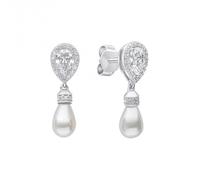 Diamonfire Sterling Silver White Shell Pearl Clear Cubic Zirconia Earrings E6404