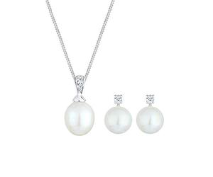 DIAMORE Elli DIAMONDS Jewellery Set Women Earstuds Freshwater Cultured Pearl with Diamond (0.10 ct.) in 925 Sterling Silver