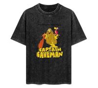 DIAN PIN KE Captain Caveman Retro Animated 80S Tv Show Vintage Short Sleeve Men Women T-Shirts Washed Cotton Size S Black