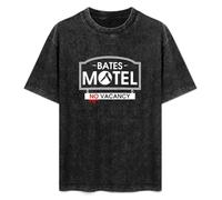 DIAN PIN KE No Vacancy Bates Motel Men and Women Vintage Washed Short Sleeve T-Shirt Streetwear Loose Casual Size XXL Black