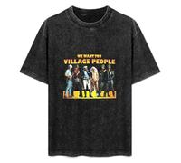 DIAN PIN KE The Village People Vintage Streetwear T-Shirt Washed Unisex Tops Size L Black