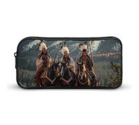 Dian Warrior Native American Feathered Chief Pencil Case Durable Pen Pouch Organizer Portable Stationery Pen Bag Makeup Bag