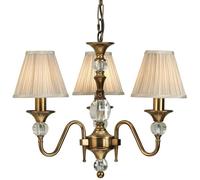 Diana Ceiling Pendant Chandelier Antique Brass & Beige Pleat Shade 3 Lamp Light