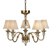 Diana Ceiling Pendant Chandelier Antique Brass & Beige Pleat Shade 5 Lamp Light