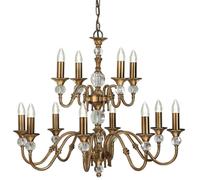 Diana Ceiling Pendant Chandelier Antique Brass & K9 Crystal Curved 12 Lamp Light