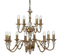 Diana Ceiling Pendant Chandelier Antique Brass & K9 Crystal Curved 12 Lamp Light
