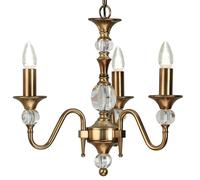 Diana Ceiling Pendant Chandelier Antique Brass & K9 Crystal Curved 3 Lamp Light