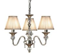 Diana Ceiling Pendant Chandelier Bright Nickel & Beige Pleat Shade 3 Lamp Light
