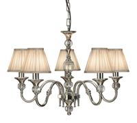 Diana Ceiling Pendant Chandelier Bright Nickel & Beige Pleat Shade 5 Lamp Light