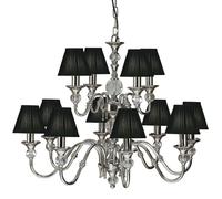 Diana Ceiling Pendant Chandelier Bright Nickel & Black Pleat Shade 12 Lamp Light