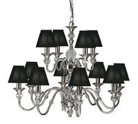 Diana Ceiling Pendant Chandelier Bright Nickel & Black Pleat Shade 12 Lamp Light
