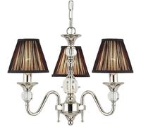 Diana Ceiling Pendant Chandelier Bright Nickel & Black Pleat Shade 3 Lamp Light