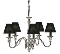 Diana Ceiling Pendant Chandelier Bright Nickel & Black Pleat Shade 5 Lamp Light