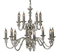 Diana Ceiling Pendant Chandelier Bright Nickel & K9 Crystal Curved 12 Lamp Light