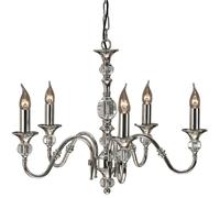 Diana Ceiling Pendant Chandelier Bright Nickel & K9 Crystal Curved 5 Lamp Light