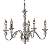 Diana Ceiling Pendant Chandelier Bright Nickel & K9 Crystal Curved 5 Lamp Light