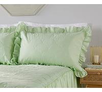Diana Cowpe 2 x PILLOW SHAMS/CASES ONLY to match MINT GREEN Bedspread - Soft Quilted Traditional Vintage Style / *MADE IN UK* / Premium Quality Anti-Allergy
