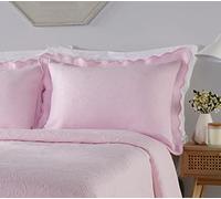 Diana Cowpe 2 X PINK PILLOW SHAMS to match BED THROW Bedspreads & Coverlets | Beautiful Victoriana Portugese Matelassé Floral Textured Scalloped Edge Blanket Lightweight Summer Layer