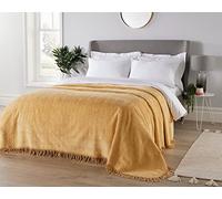 Diana Cowpe Candlewick Geneva Bedspread GOLD YELLOW Bed Throw/Blanket | Soft Traditional Bedspread Cotton Chenille & Fringed Edges with Wave Design | KING SIZE BEDSPREAD 260x260cm
