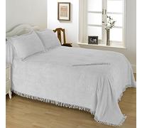 Diana Cowpe Candlewick Geneva Bedspread WHITE Bed Throw/Blanket | Soft Traditional Bedspread Cotton Chenille & Fringed Edges with Wave Design | SINGLE BEDSPREAD 193x260cm