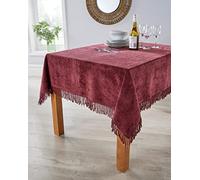 Diana Cowpe Chenille Tablecloth | Traditional 100% Cotton Fringed Edge Tablecloth | Round, Square, Rectangular | 137X183CM RECTANGULAR BURGUNDY
